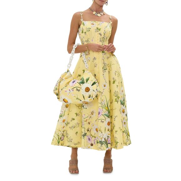 Camilla Daisy Chains Floral Linen-Silk Midi-Dress M - Picture 3 of 15